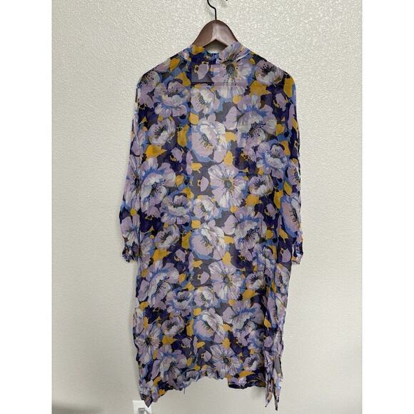 NWT Ann Taylor LOFT boho floral duster multicolor xs/s hippie beach purple sheer - Picture 5 of 5